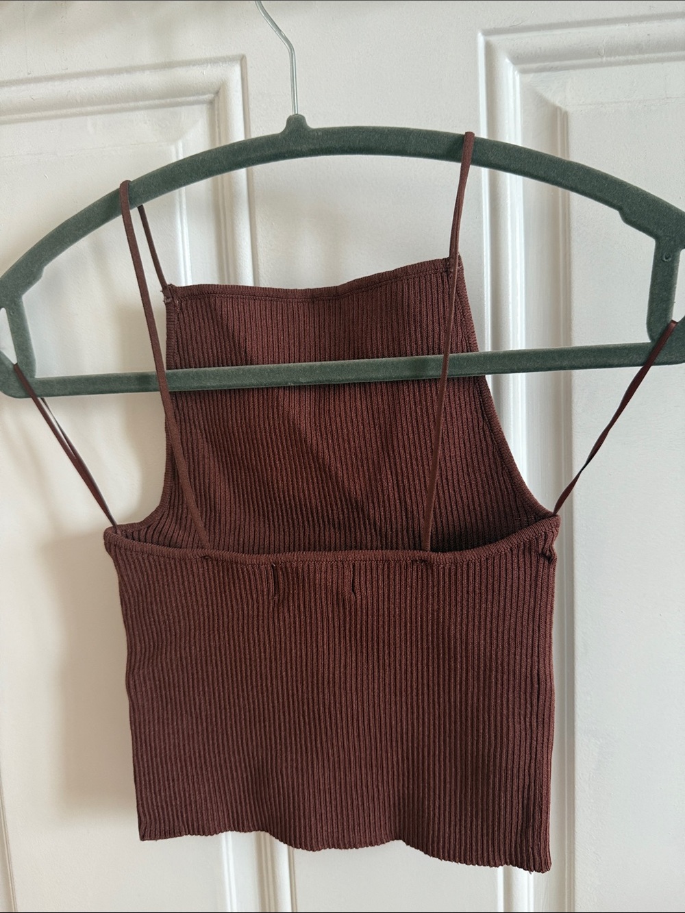 NAF NAF Ribbed Square-Neck Spaghetti Strap Crop Top - Brown - Picture 3 of 3
